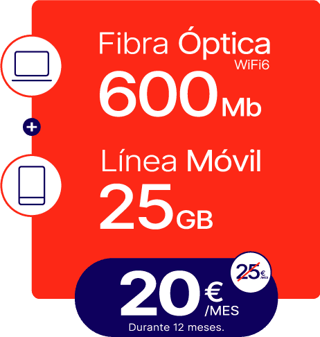 Fibra Óptica 600MB + Línea Móvil 25GB
